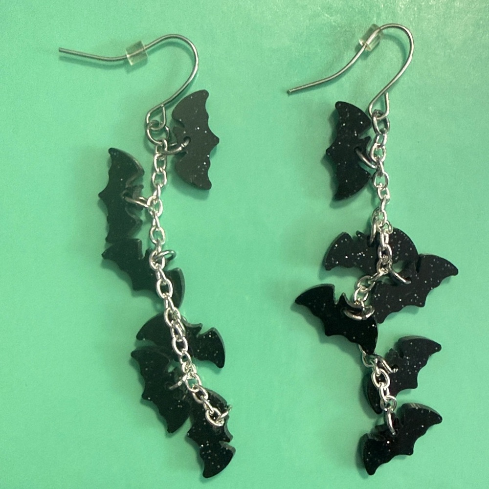 Black Bat Dangle Earrings